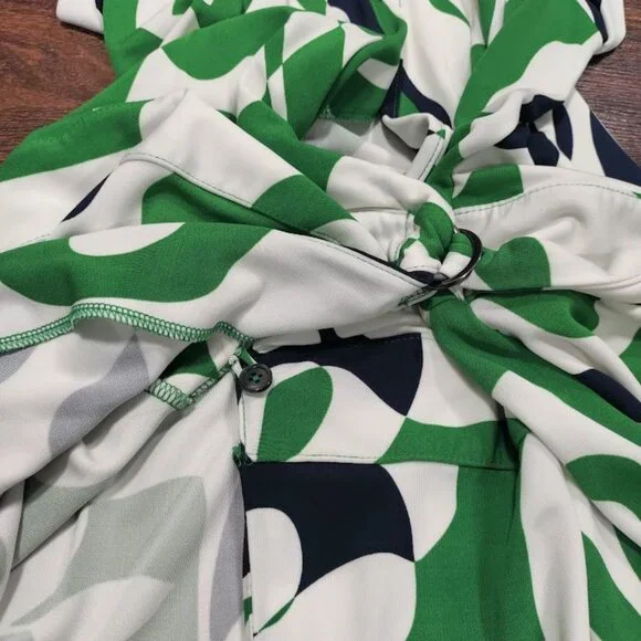Banana Republic Geometric Preppy Twee Knee Length Wrap Dress Green/White Large - Picture 10 of 13